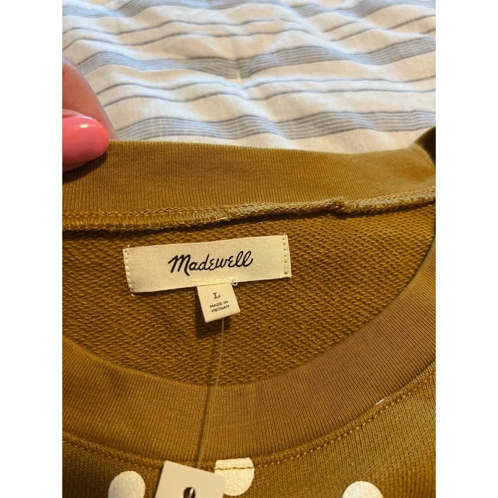 Madewell NWT! Banded Crewneck Polkadot Sweatshirt in Deep Mustard / Green Size M - Picture 8 of 12